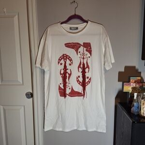 Blue B. Collection White T-shirt with Red Sequin & Fringe Cowboy Boot Design